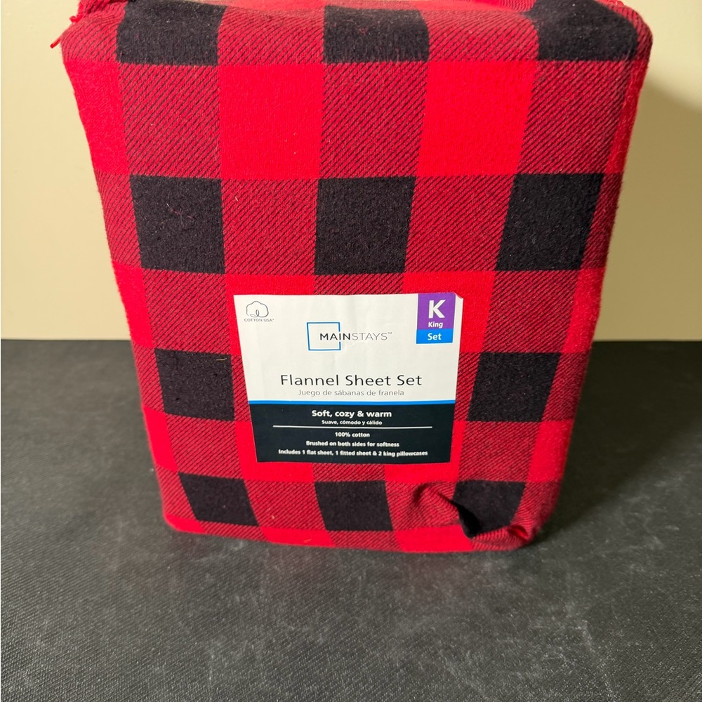 Mainstays Plaid Flannel Sheet Set in Red and Black